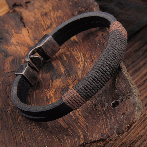 Vintage Hemp Wrap Leather Wristband