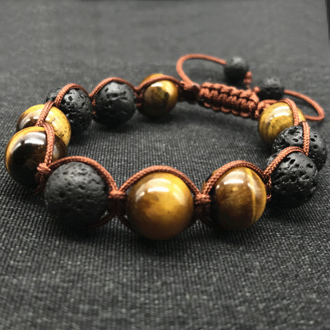 Wholesale Black Volcanic Lava Stone Tiger Eye 12mm Beaded bracelet For Men Brading Macrame Men girl Bracelets Fashion Jewelry