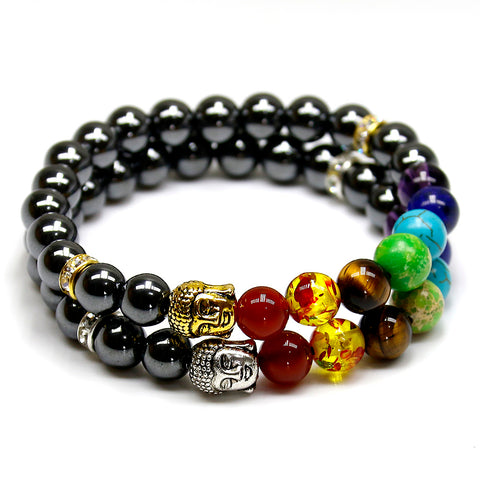Natural Black Lava/Onyx/Hematite Stone Bead Charm Bracelets
