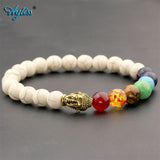 White Stone Black Lava Beads 7 Chakra Healing Balance  Bracelet