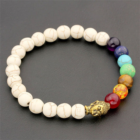 White Stone Black Lava Beads 7 Chakra Healing Balance  Bracelet