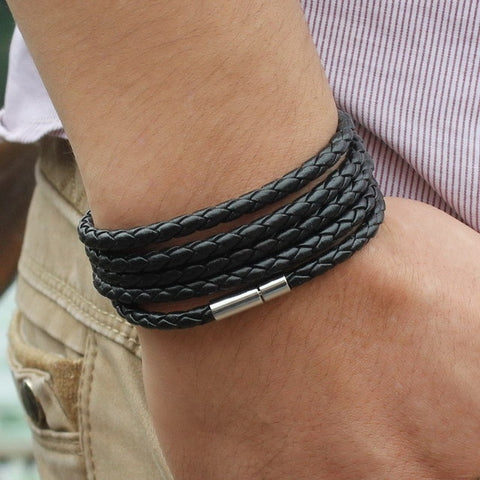 Black Retro Wrap Long Leather Bracelet