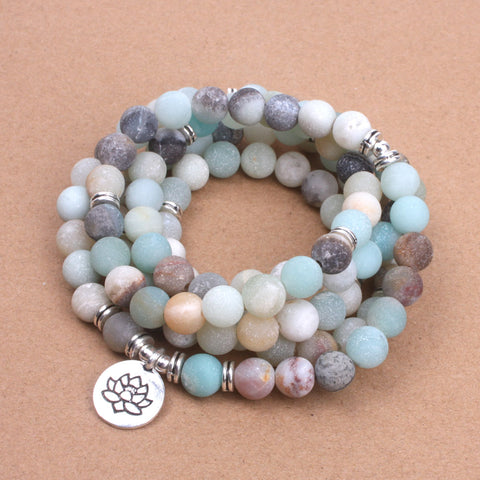 Natural Amazonite Lotus Mala