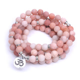 108 Pink natural stone Frosted mala bracelet