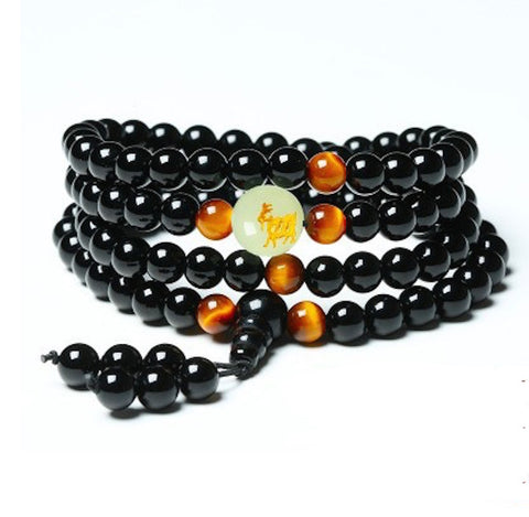 Black Tiger Eye Onyx 108 Beads Bracelets Luminous with Natural Stones
