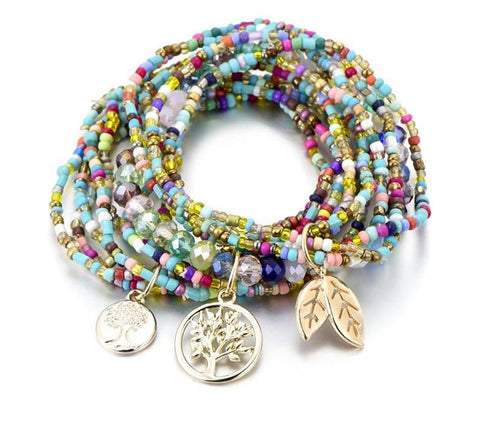 Bohemian Style Life of Tree Leave Charm Beads Bracelets